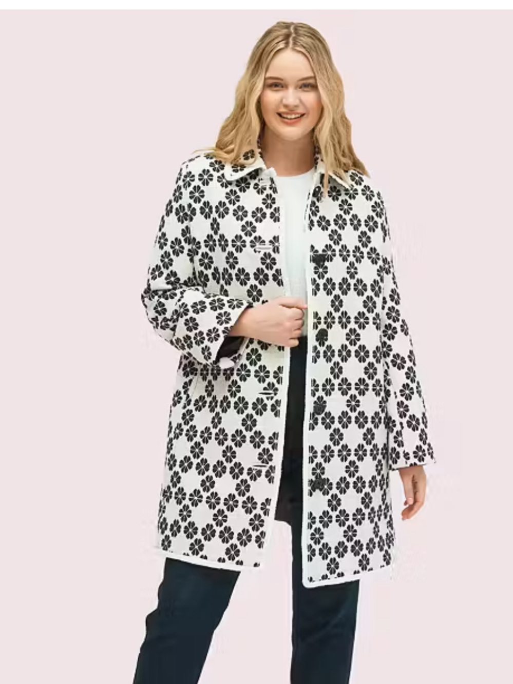 kate spade White Tweed Coat with Black Floral Print 14
